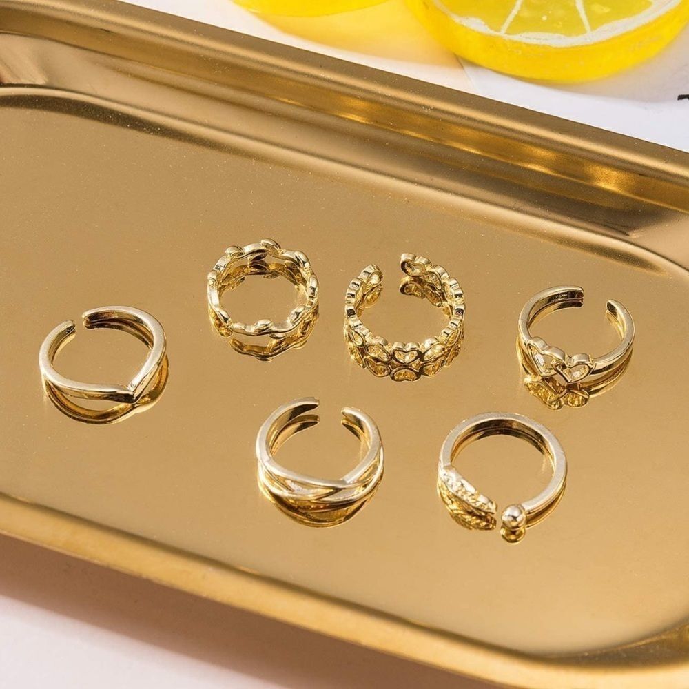 Yellow Gold Adjustable Open Toe Rings - Set of 12 - Picture 3 of 6